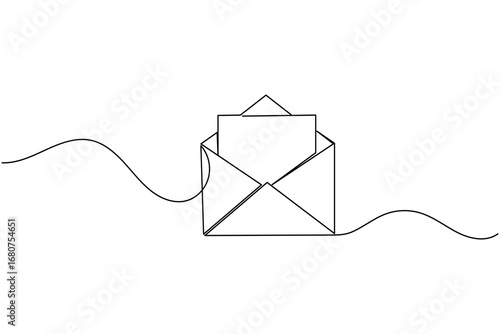 One line drawing envelope icon isolated outline simple minimal vector illustration