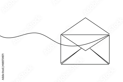 One line drawing envelope icon isolated outline simple minimal vector illustration