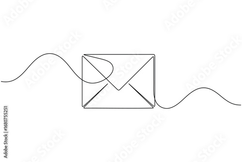 One line drawing envelope icon isolated outline simple minimal vector illustration