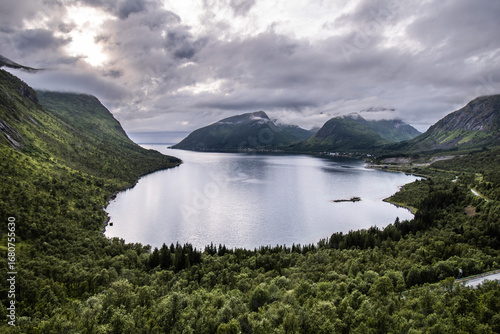 Fjord view with moody weather, Senja