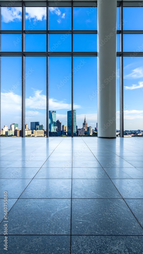 Fototapeta premium Empty modern office space with city view