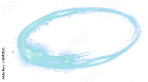 Circular swoosh magical effect with glowing blue particles isolated on transparent background
