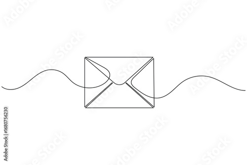 One line drawing envelope icon isolated outline simple minimal vector illustration