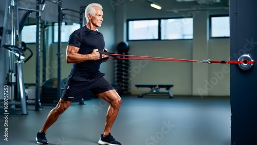Wallpaper Mural Senior man running on treadmill during workout session in modern fitness gym Torontodigital.ca