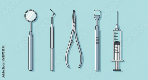 Dental tools for oral care, hygiene, and professional healthcare concepts