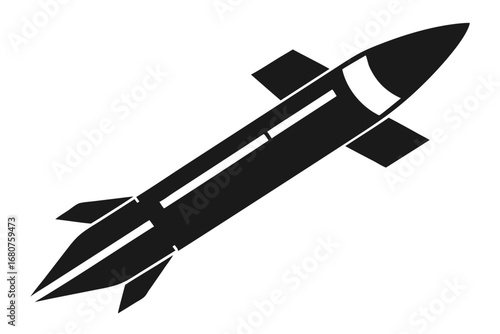 Missile Silhouette, Projectile Design, Military Weapon Icon Isolated on White Background