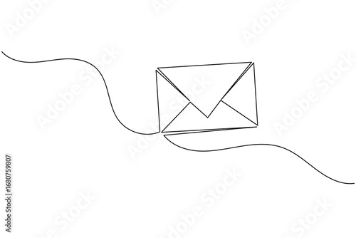 One line drawing envelope icon isolated outline simple minimal vector illustration
