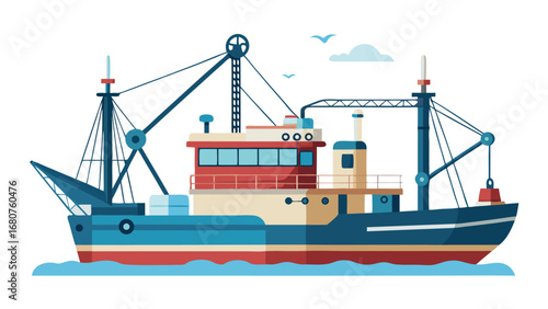Fishing boat vessel illustration maritime theme sea transport marine adventure nautical design flat vector style perfect for stock graphics