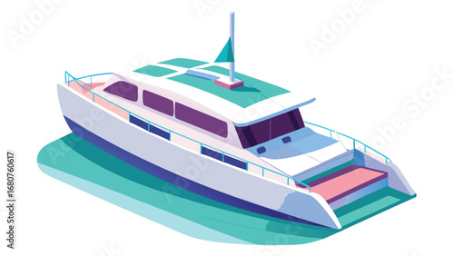 Isometric catamaran vector illustration in turquoise white and purple isolated on white background for vacation and holiday concepts
