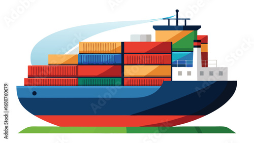 Modern cargo ship vector illustration transporting containers across waterways for global trade and logistics solutions