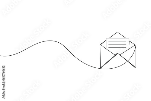 One line drawing envelope icon isolated outline simple minimal vector illustration
