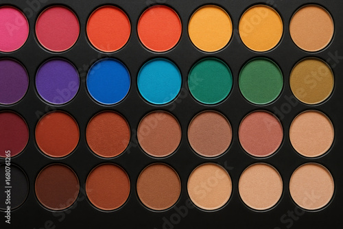 Vibrant and neutral eyeshadow palette with a diverse range of pressed powder shades for professional cosmetic artistry and beauty