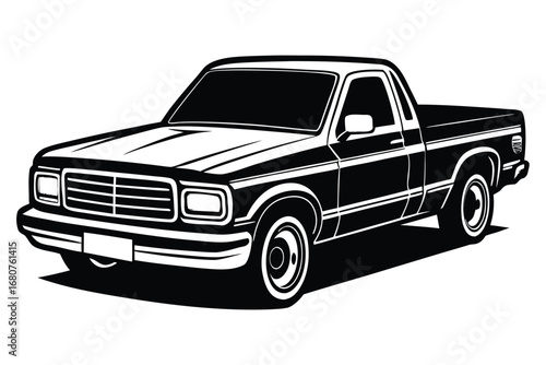 Classic Truck in Black and White on White Background Design