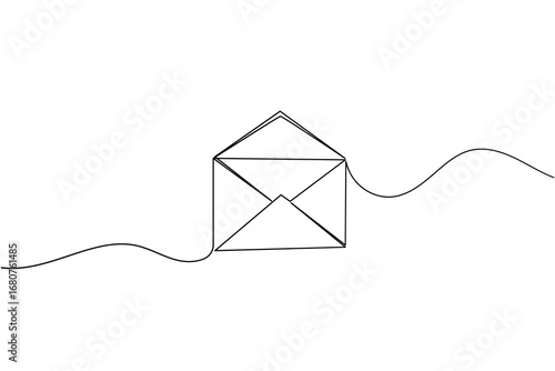 One line drawing envelope icon isolated outline simple minimal vector illustration