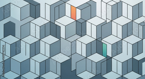 Abstract geometric cube pattern background with unique color accent, modern design and decorative style