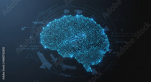 Artificial intelligence brain with neural network and machine learning technology concept
