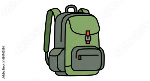 Illustration of a green hiking backpack with pockets and straps