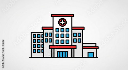 Hospital building, representing medical care, health services, and emergency treatment facilities