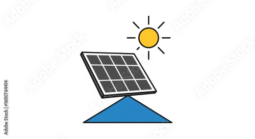 Solar panel with sun, representing renewable energy and sustainable power generation for homes