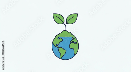 Illustration of a green plant growing on top of the earth, symbolizing environmental protection