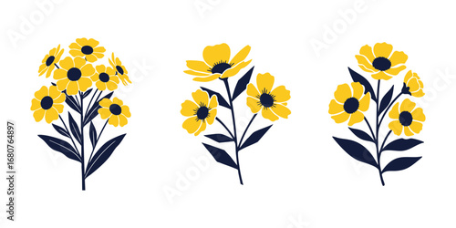 Beautiful yellow flower arrangements vector art design for spring floral decoration and summer botanical elements