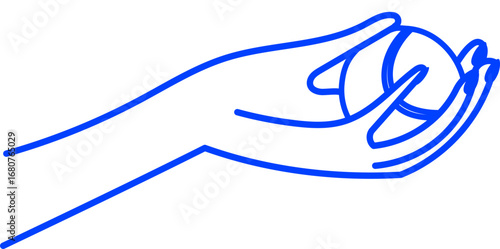 Hand hold tennis ballVector linear icon illustration.