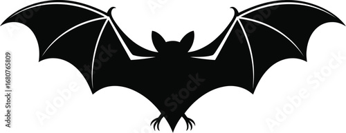 Black bat silhouette with outstretched wings white