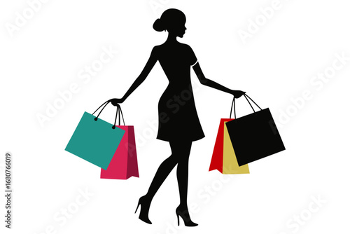 Woman shopping bags silhouette illustration
