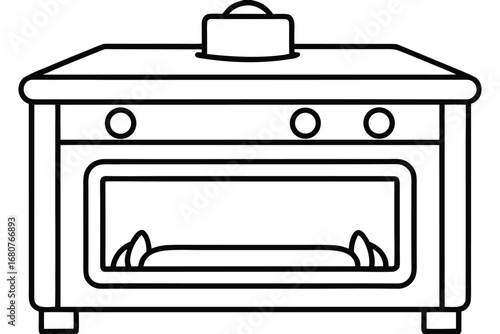 Classic Oven Outline, Minimalist Kitchen Appliance with Line Art on White Backdrop