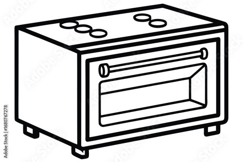 Line Art Oven, Isometric View, Kitchen Appliance Icon, 