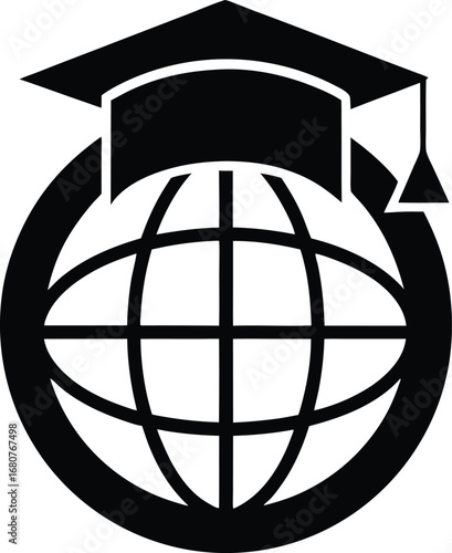 Global education concept with graduation cap and globe silhouette isolated on white background isolated on transparent background