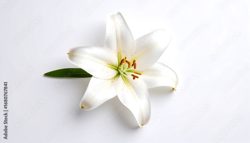 Fototapeta premium Single white lily on white background