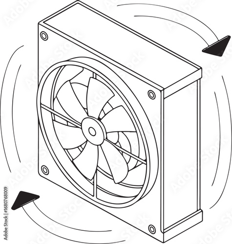 Air conditioner outdoor unit vector illustration, HVAC cooling system fan design, air conditioning condenser box drawing for ventilation and climate control concepts
