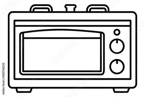 Toaster Oven Outline Icon with Three Knobs on White Background for Stock Use