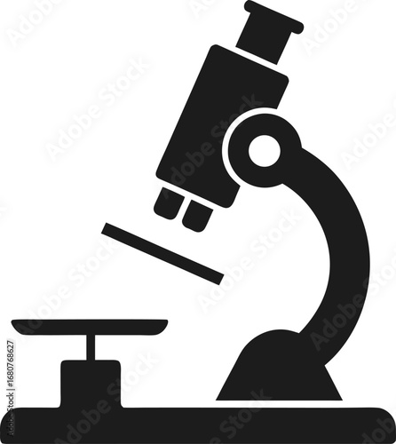 Black silhouette of a laboratory microscope for scientific research and education isolated on white background isolated on transparent background