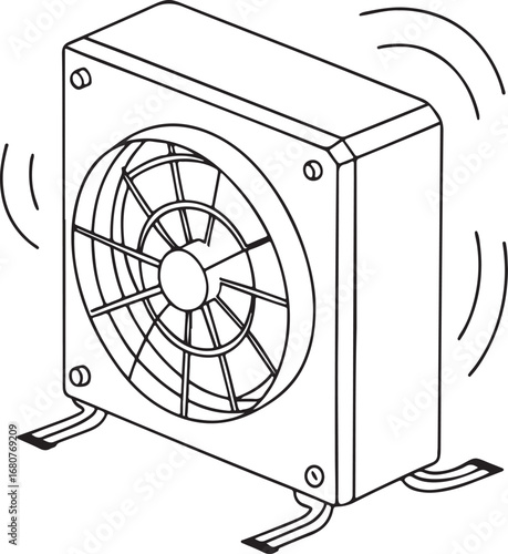 Air conditioner outdoor unit vector illustration, HVAC cooling system fan design, air conditioning condenser box drawing for ventilation and climate control concepts