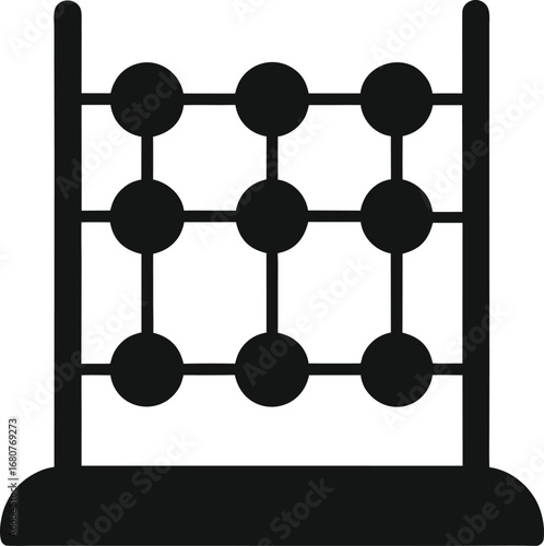 Simple black silhouette of a tic tac toe game with nine circles and connecting lines isolated on white background isolated on transparent background