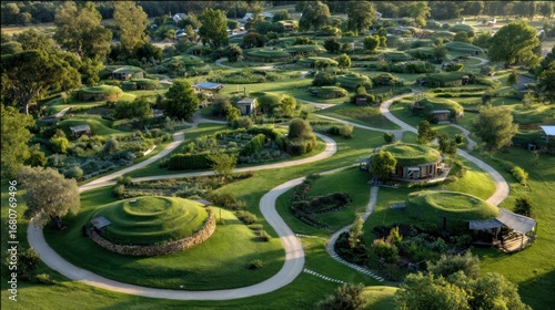 Wallpaper Mural Lush, rolling hills and winding pathways showcase a unique sustainable community nestled within a vibrant landscape. Torontodigital.ca