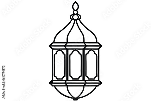 Lantern Outline Illustration, Decorative Arabic Style on White Background