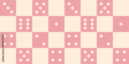 Seamless pink tones dice pattern. Checkered design print, geometric grid background.