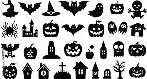 Collection of 36 Halloween Icons in a Modern Minimalist Style for Design
