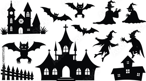 Halloween Silhouette Collection Spooky Vector Graphics for Festive Designs and Decorations
