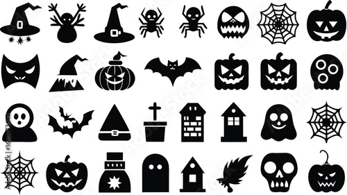 Halloween Icon Grid 25 Spooky Elements for Festive Designs and Decorations