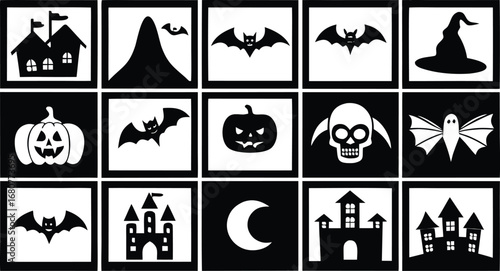 Halloween Icon Set Twelve Unique Spooky Designs in a Grid Arrangement