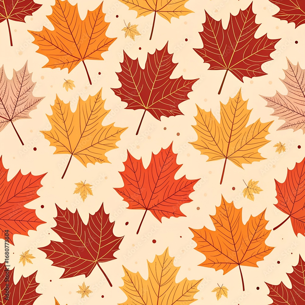 Obraz premium Seamless Pattern of Colorful Autumn Maple Leaves on a Light Beige Background