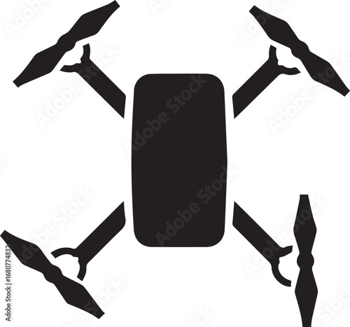 Simple silhouette icon of a quadcopter drone viewed from above with four propellers