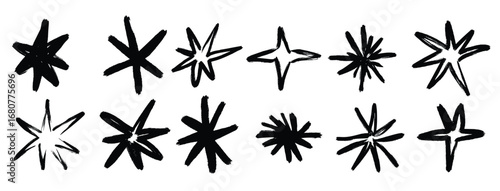black crayon hand drawn stars set childish doodled sparks