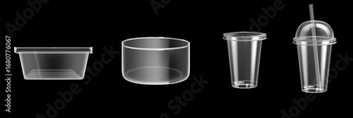 Plastic Packages Transparent Wrap Set Vector. Empty Food Product Polyethylene Package Mock Up Template. Realistic Nylon Pack Packaging Branding Design Illustration
