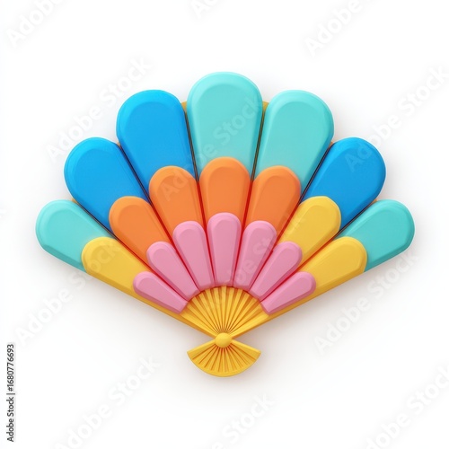 Colorful Hand Fan Illustration Summer Design Element Bright Pastel Tones 3D Render