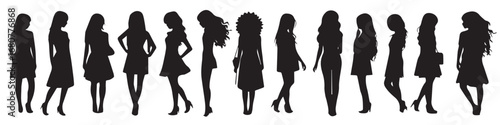 black silhouettes set of girls on white background pro design